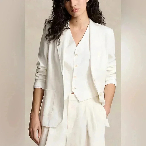 Ralph Lauren Women’s White 100% Linen Single Breasted Blazer Coat Jacket Size 10 - Picture 14 of 16